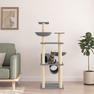 Deluxe Multi-Level Cat Tree Tower with Sisal Scratching Posts Plush Light Grey