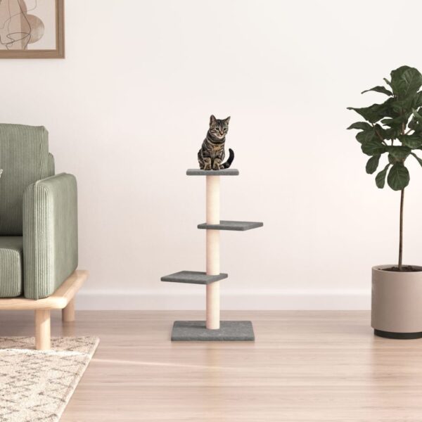 Luxury Light Grey Cat Tree Tower Multi-Level Plush Sisal Scratching Post Cozy