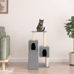 Deluxe Multi-Level Cat Tree Tower with Sisal Scratching Posts Light Grey Plush