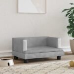 Comfy Pet Sofa Bed Soft Velvet Dog Couch Sturdy Pine Wood Frame Light Grey