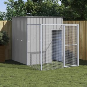 Dog House with Run Light Grey 165x251x181 cm Galvanised Steel