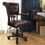 Comfortable Brown Swivel Office Chair Adjustable Height Soft Leather Mix