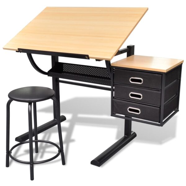 Adjustable Artist Drafting Table Workstation with Stool and Storage Drawers