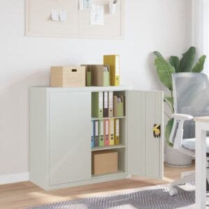 Stylish Grey Steel Office Cabinet with Adjustable Shelves and Locking Doors