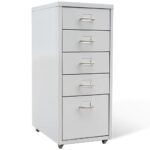 Steel Office File Cabinet with Casters - Grey  Easy Assembly  5 Drawers Storage