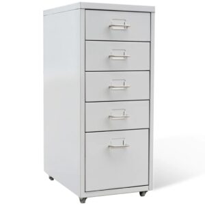 Steel Office File Cabinet with Casters - Grey  Easy Assembly  5 Drawers Storage