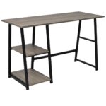 Stylish Grey Oak Finish Computer Desk with Shelves Home Office Study Workstation