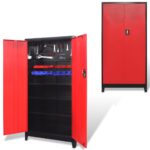 Industrial Steel Tool Cabinet Lockable Wall Mount Storage Organizer Black Red