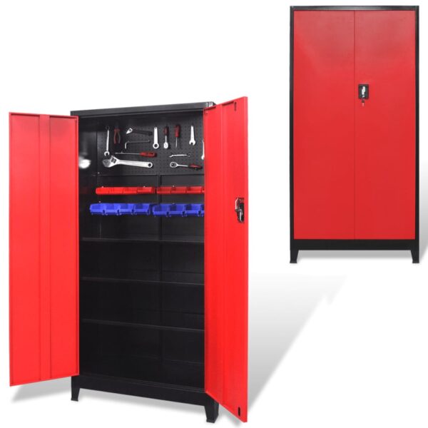 Industrial Steel Tool Cabinet Lockable Wall Mount Storage Organizer Black Red