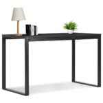 Modern Black Computer Desk Sturdy Metal Frame Large Work Area Home Office Table