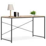 Modern Black Oak Finish Computer Desk Sturdy Metal Frame Home Office Workstation