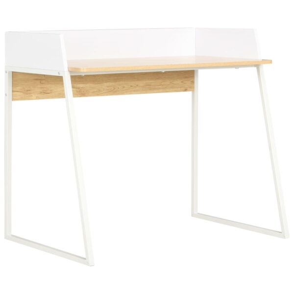 Modern White Oak Finish Compact Desk with Elevated Back and Side Board