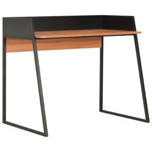 Modern Compact Home Office Study Desk Black Brown with U-Shape Steel Legs