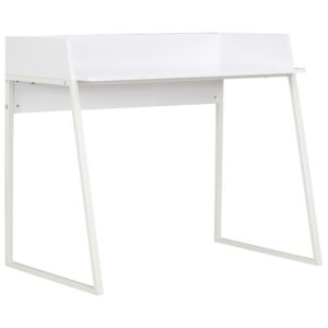 Modern White Compact Desk Home Office Study Workstation with Elevated Back Board