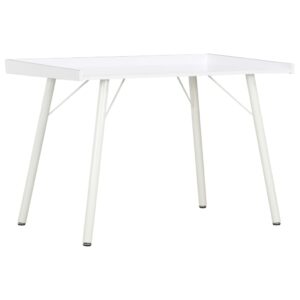 Modern White Compact Desk Home Office Study Workstation with Elevated Edges