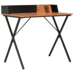 Modern Compact Home Office Study Desk Black Brown with Storage Shelves Organizer