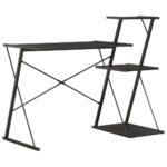 Elegant Black Home Office Desk with Shelves Study Workstation Space-Saving Design