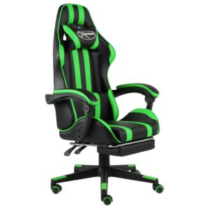 Racing Chair with Footrest Black and Green Faux Leather