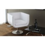 Chic Swivel Armchair White Faux Leather Adjustable Modern Living Room Office