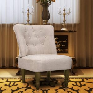 Elegant French  Cream Fabric Chair Solid Wood Legs Comfortable Foam Seat