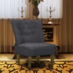 Elegant French  Chair Grey Fabric Solid Wood Legs Foam Padded Seat Home Decor