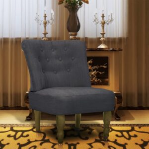 Elegant French  Chair Grey Fabric Solid Wood Legs Foam Padded Seat Home Decor