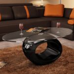 Modern High Gloss Black Oval Glass Top Coffee Table Elegant Living Room Furniture