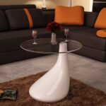 Chic High Gloss White Coffee Table Round Glass Top Modern Living Room Furniture