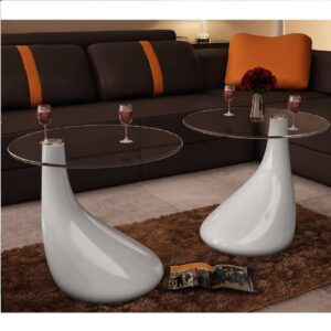 Chic High Gloss White Coffee Table Set with Tempered Glass Top - Modern Design