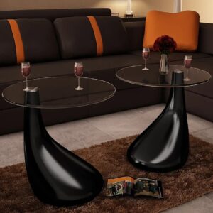 Chic High Gloss Black Coffee Side Tables Set with Tempered Glass Top