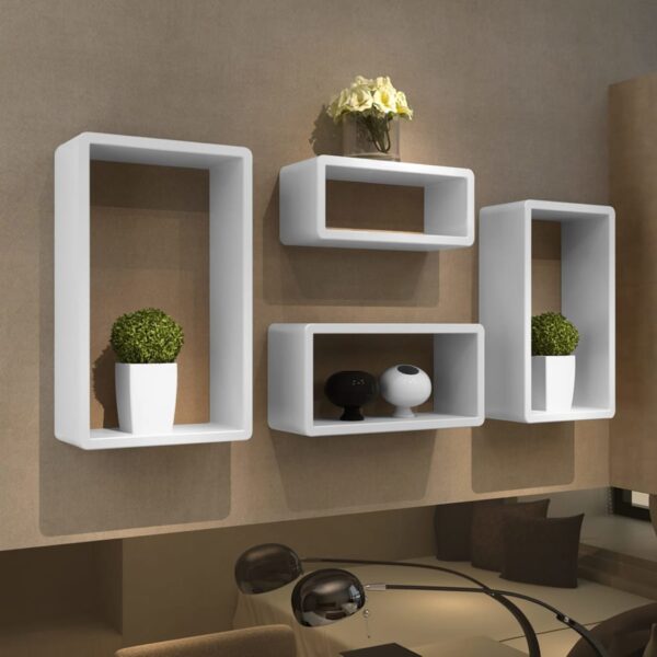 Contemporary White High Gloss Floating Wall Shelves Versatile Storage Display