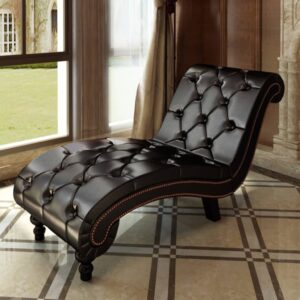 Elegant Brown Faux Leather Chaise Lounge Comfortable Ergonomic Tufted Design