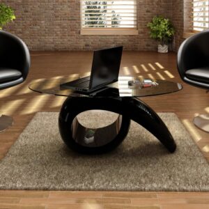 Elegant High Gloss Black Oval Glass Coffee Table Modern Living Room Furniture