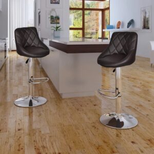 Adjustable Swivel Bar Stools Set of Two Ergonomic Faux Leather Brown Counter