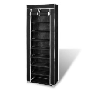 Spacious Tiered Fabric Shoe Organizer Rack with Dustproof Cover - Elegant Black