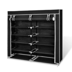 Spacious Double 5-Tier Fabric Shoe Organizer Rack with Dustproof Cover Black