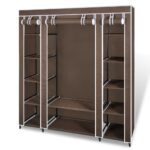 Spacious Portable Fabric Wardrobe Closet Organizer with Hanging Rods Brown