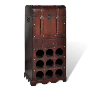 Elegant Wooden Wine Rack with Storage Drawer and Trunk for Nine Bottles