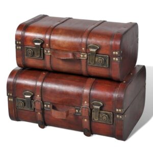 Vintage Wooden Treasure Chest Storage Trunk Set Retro Brown Decorative Organizer