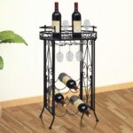 Elegant Metal Wine Rack Floor Stand with Glass Holder Rust Free Decor Gift Idea