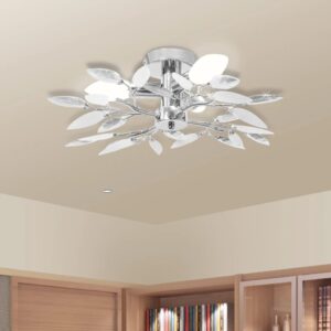 Elegant Ceiling Lamp White Acrylic Crystal Leaf Design Modern Lighting Fixture