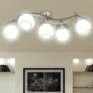 Chic Satin Nickel Finish Ceiling Lamp Opal Glass Shades Wave Design E14 Base