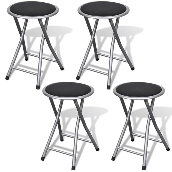 Folding Bar Stools Set of Four Faux Leather Portable Durable Space Saving