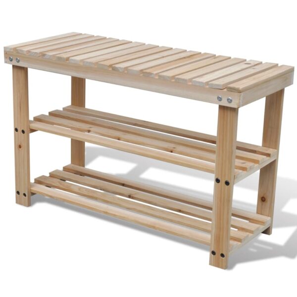 Solid Fir Wood Shoe Rack with Bench Top Entryway Organizer Storage Shelf