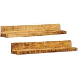 Chic Solid Mango Wood Wall Shelves Set Contemporary Display Storage Home Decor