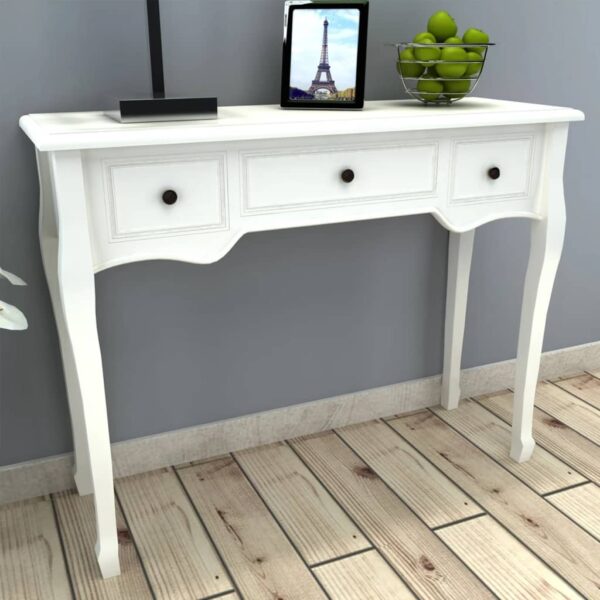 Elegant White Console Table Dresser with Three Smooth-Rolling Drawers