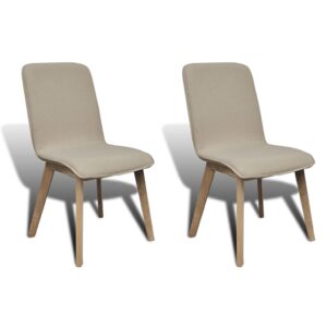 Elegant Beige Fabric Dining Chairs Set of Two with Solid Oak Legs Comfort Seating