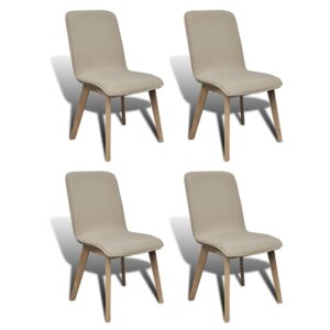 Elegant Beige Fabric Dining Chairs Set of Four with Solid Oak Legs Comfort Seating