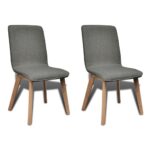 Elegant Light Grey Fabric Dining Chairs Set of Two with Solid Oak Legs