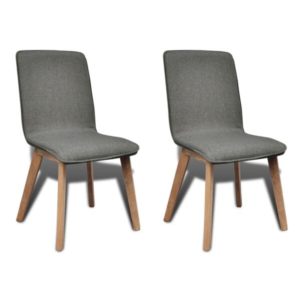 Elegant Light Grey Fabric Dining Chairs Set of Two with Solid Oak Legs